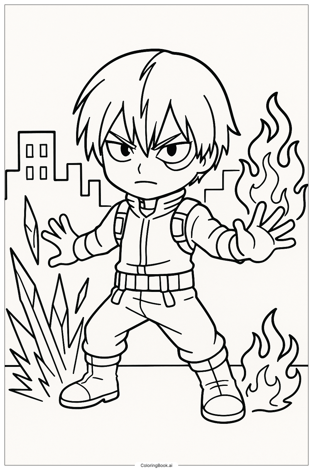 My Hero Academia Todoroki Using Ice And Fire Coloring Page Free PDF 
