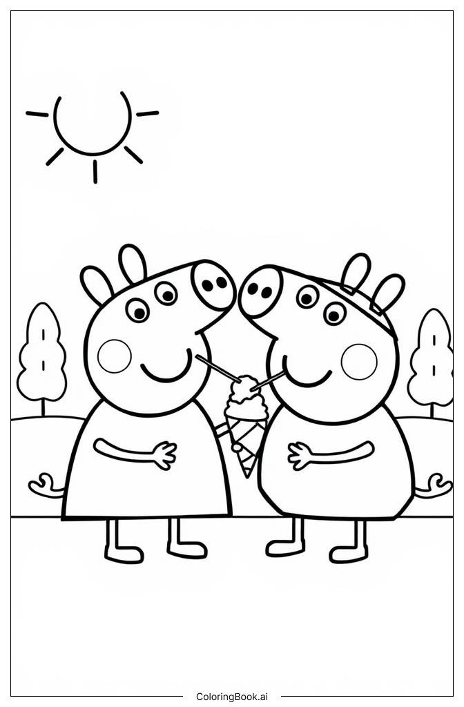  Page de coloriage L'heure des Glaces de Peppa 