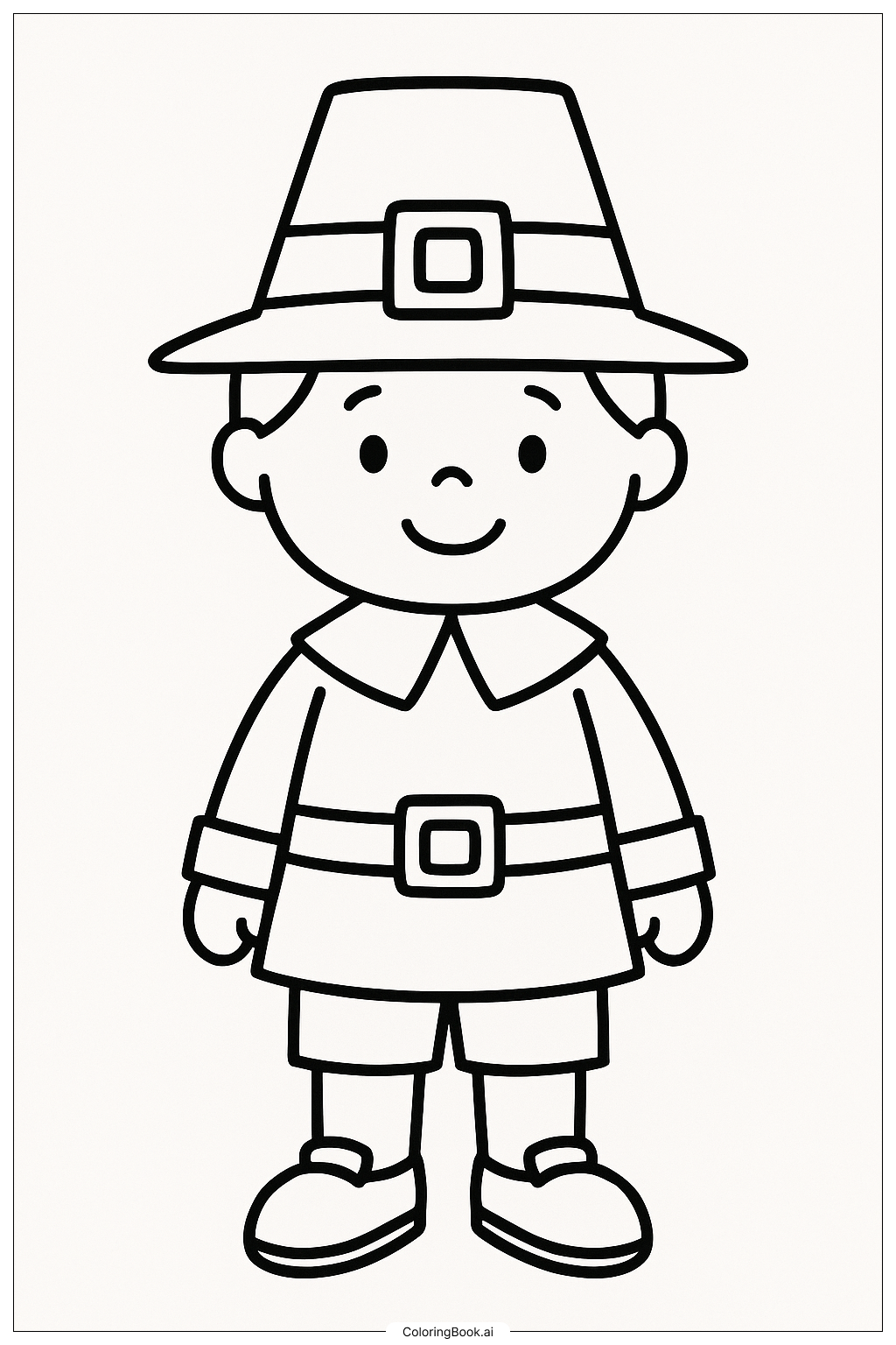  단순한 순례자 소년 색칠공부 페이지 