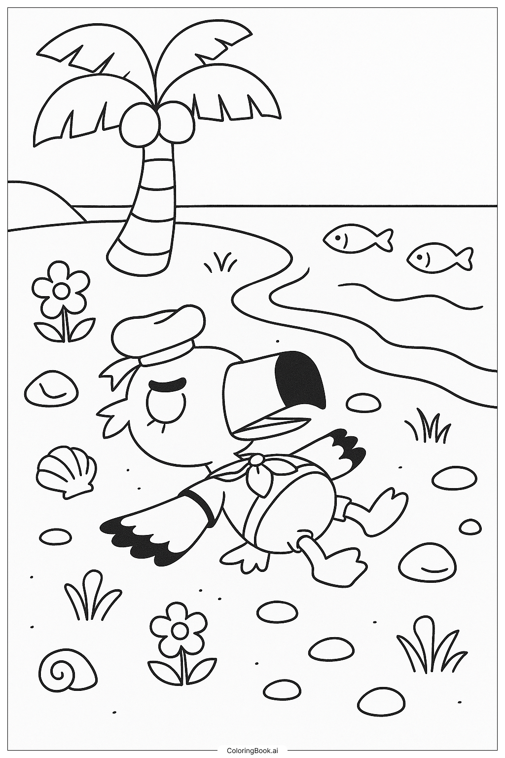  Gulliver am Strand von Animal Crossing angespült Ausmalseite 