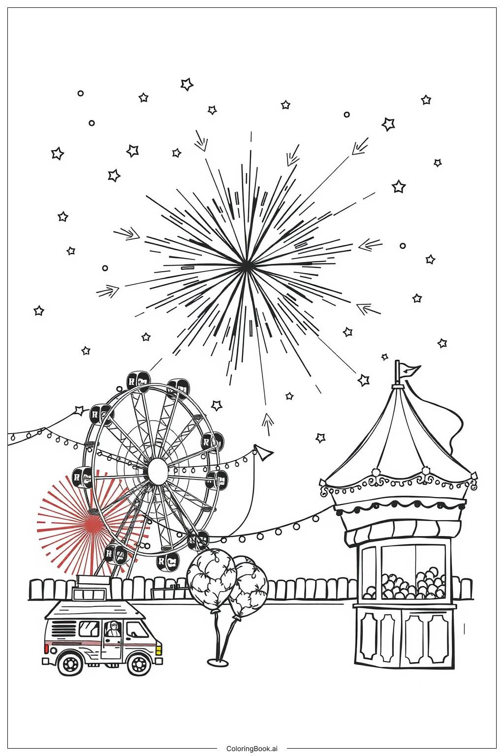  Fireworks Show at a Carnival Celebration Coloring Page 