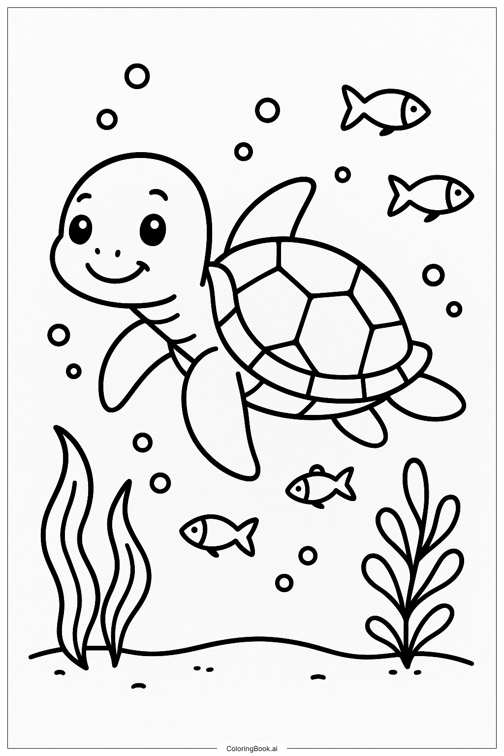  Sea Turtle Swimming Under The Sea Coloring Page 