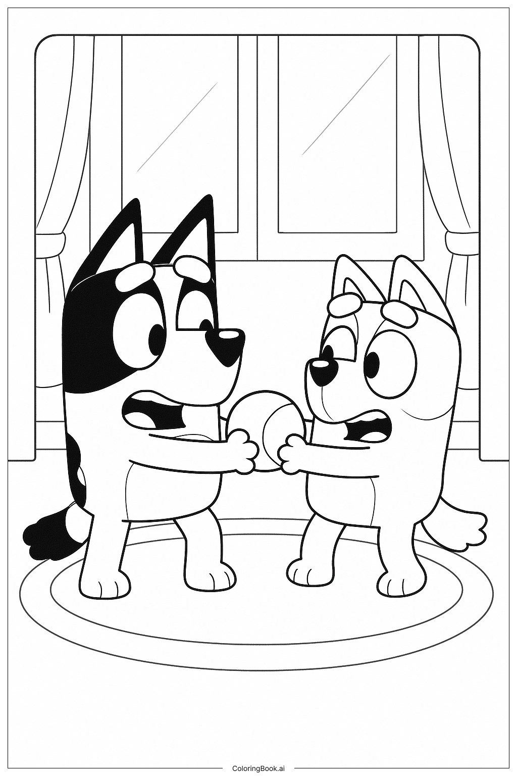  Bluey And Muffin Arguing Over A Toy Coloring Page 