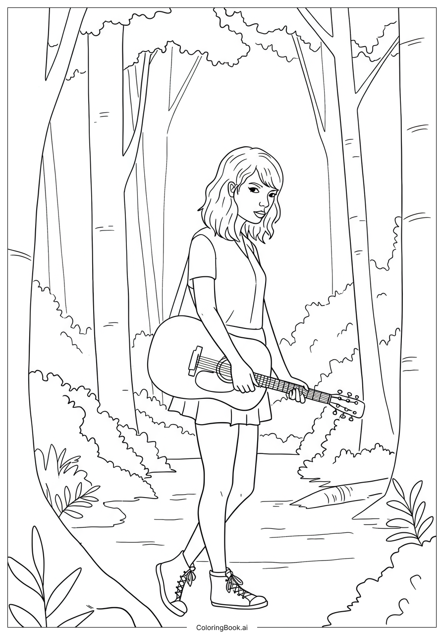  Taylor Swift In Evermore Waldszene Ausmalseite 