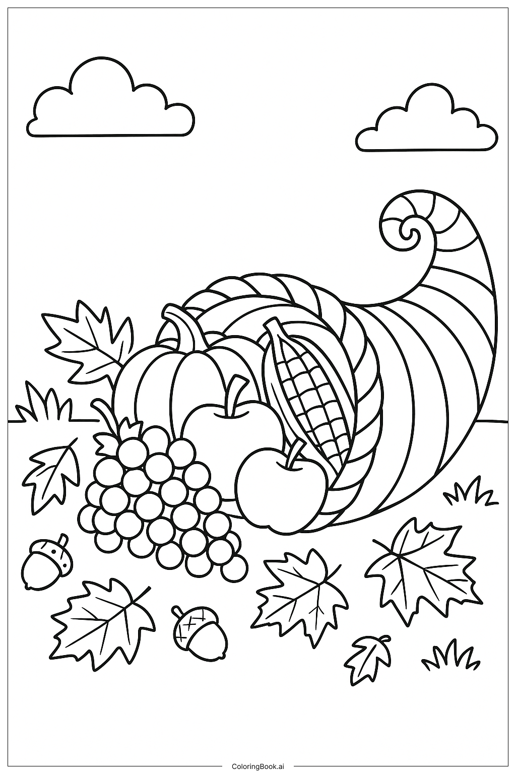  Trang tô màu Autumn Scene With A Cornucopia 