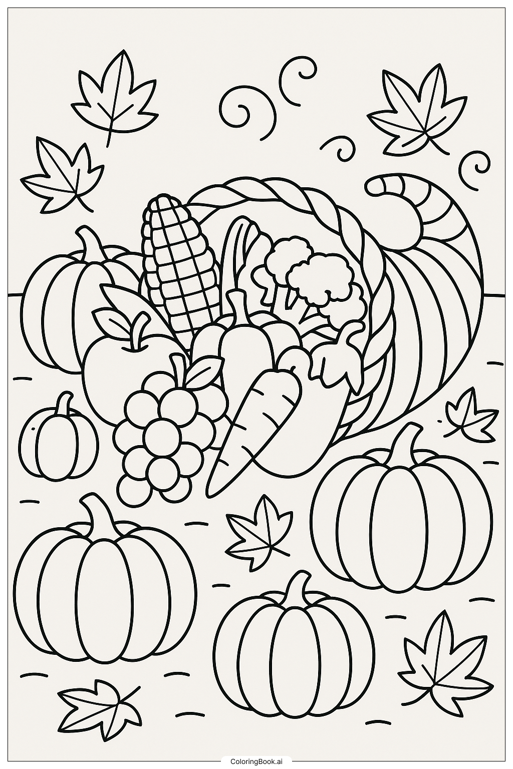  Trang tô màu A Cornucopia In A Pumpkin Patch 