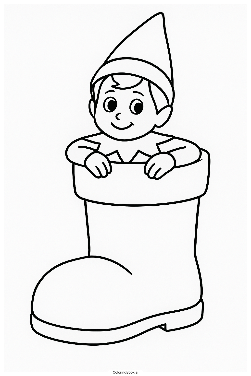  Página para colorir de Duende no Prateleira Escondido em Uma Bota 