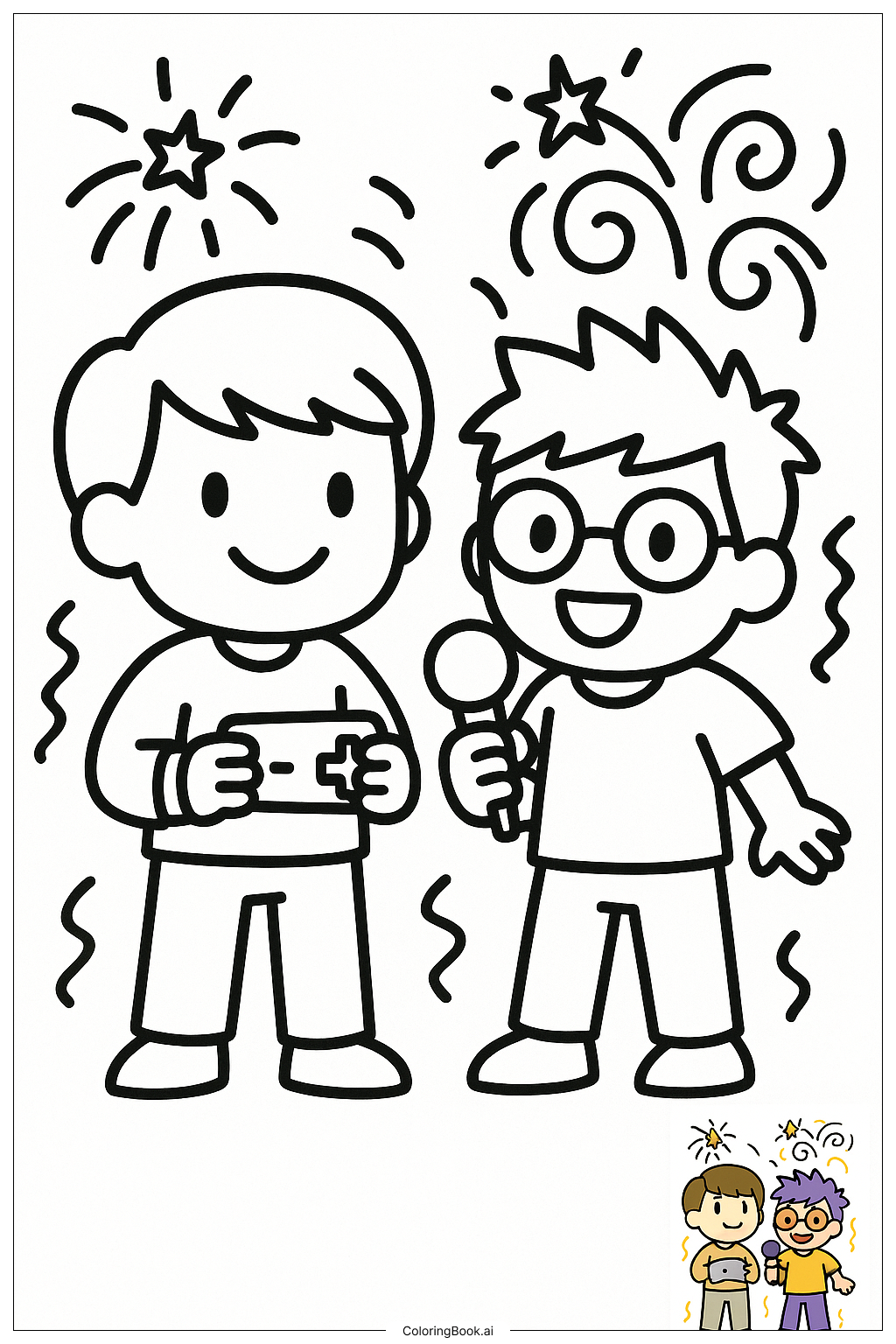  Lankybox Team with Glowing Fireworks Coloring Page 