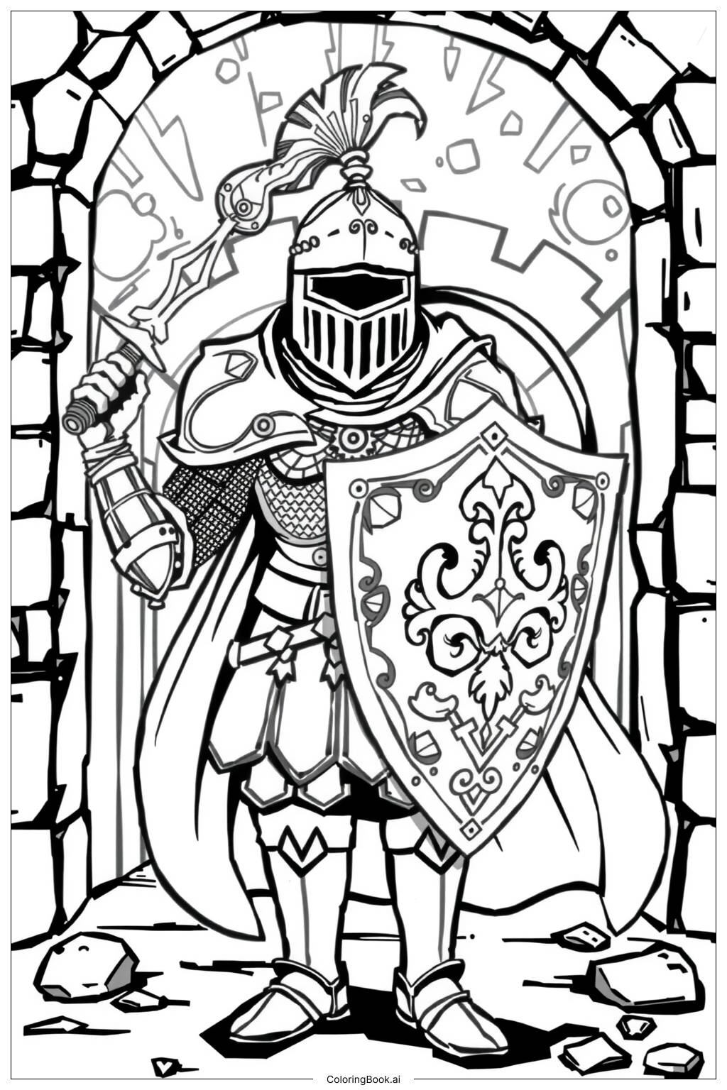  Page de coloriage Chevalier en Armure Brillante-2 