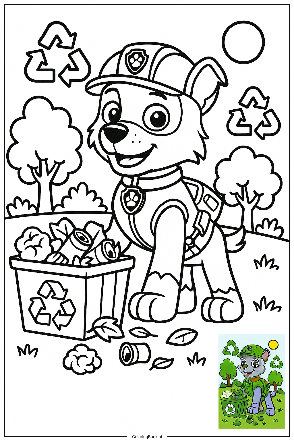  Página para colorir de Rocky Patrulha Canina Missão de Reciclagem 
