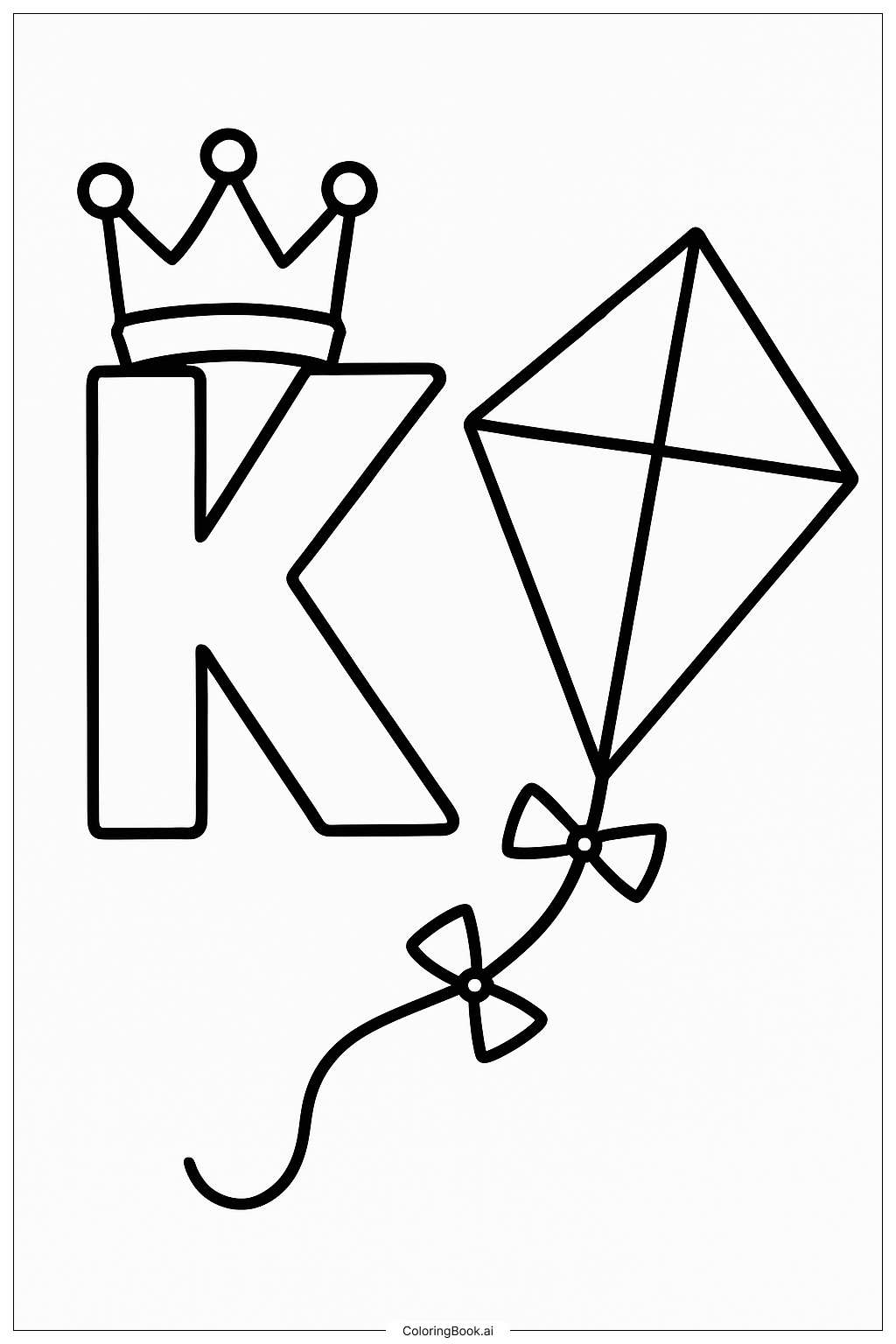  왕가의 알파벳 글자 K와 연 색칠공부 페이지 