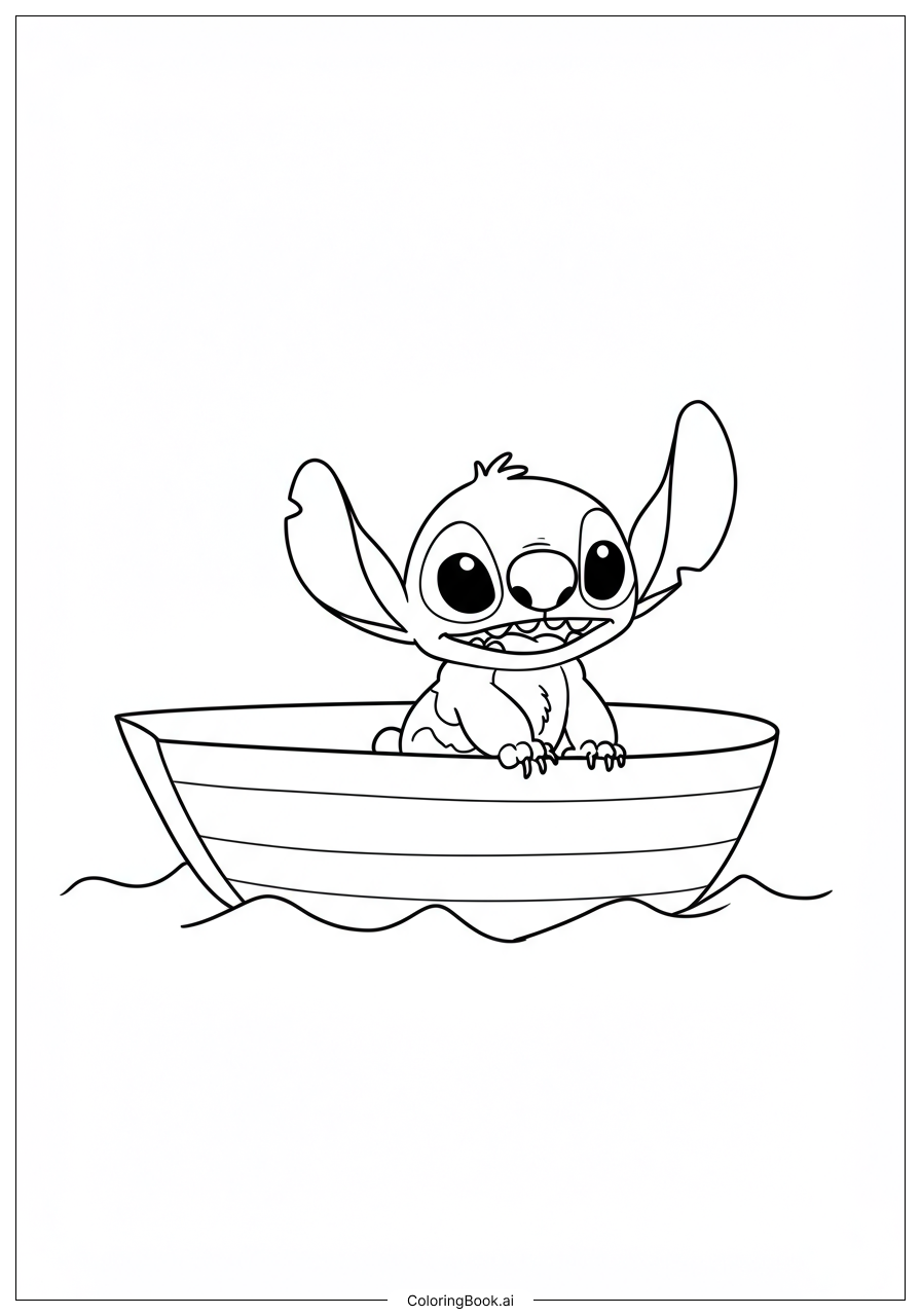  Stitch on a small boat Coloring Page 