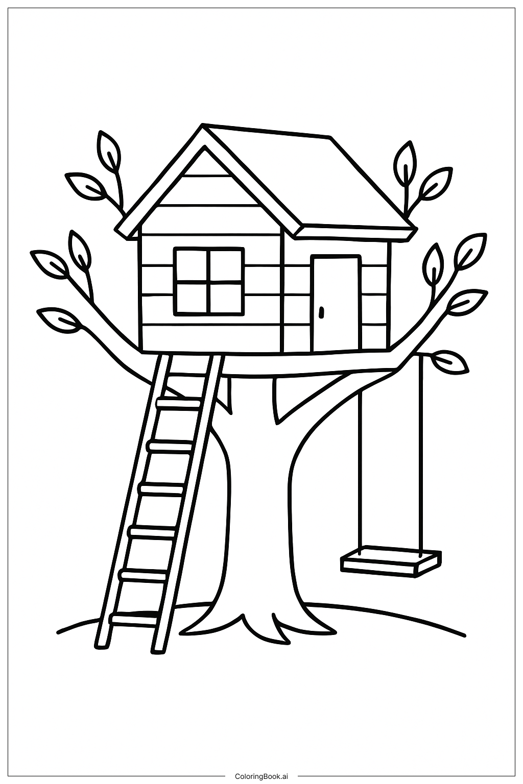  Page de coloriage Cabane dans les arbres esthétique de la forêt 