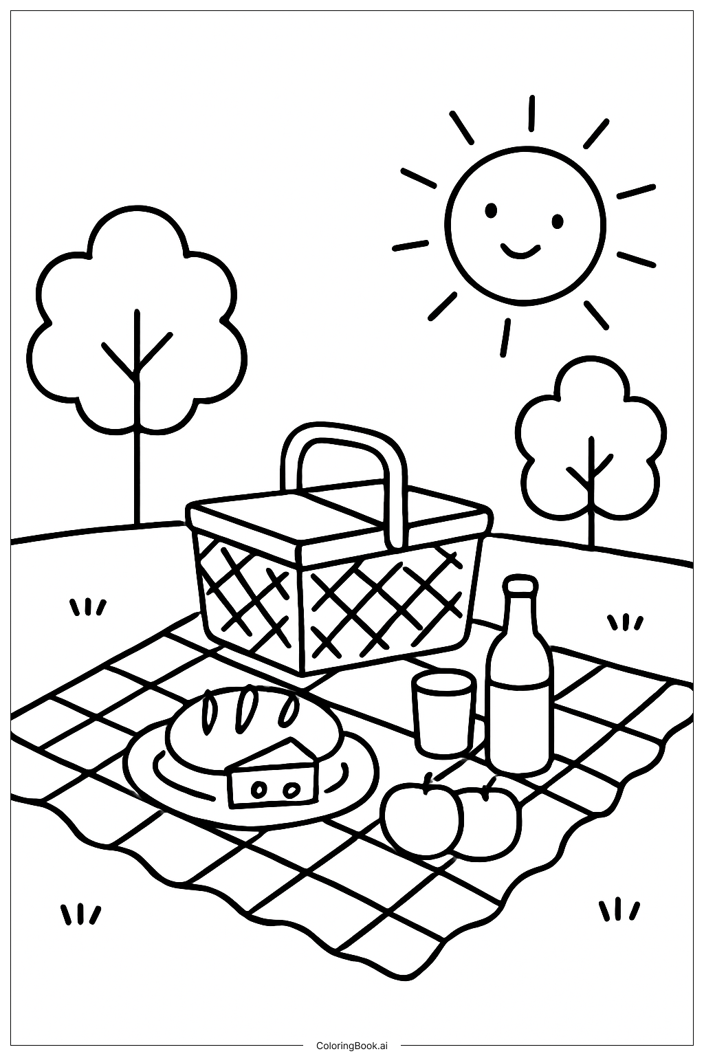  Page de coloriage Pique-nique Esthétique au Jardin 