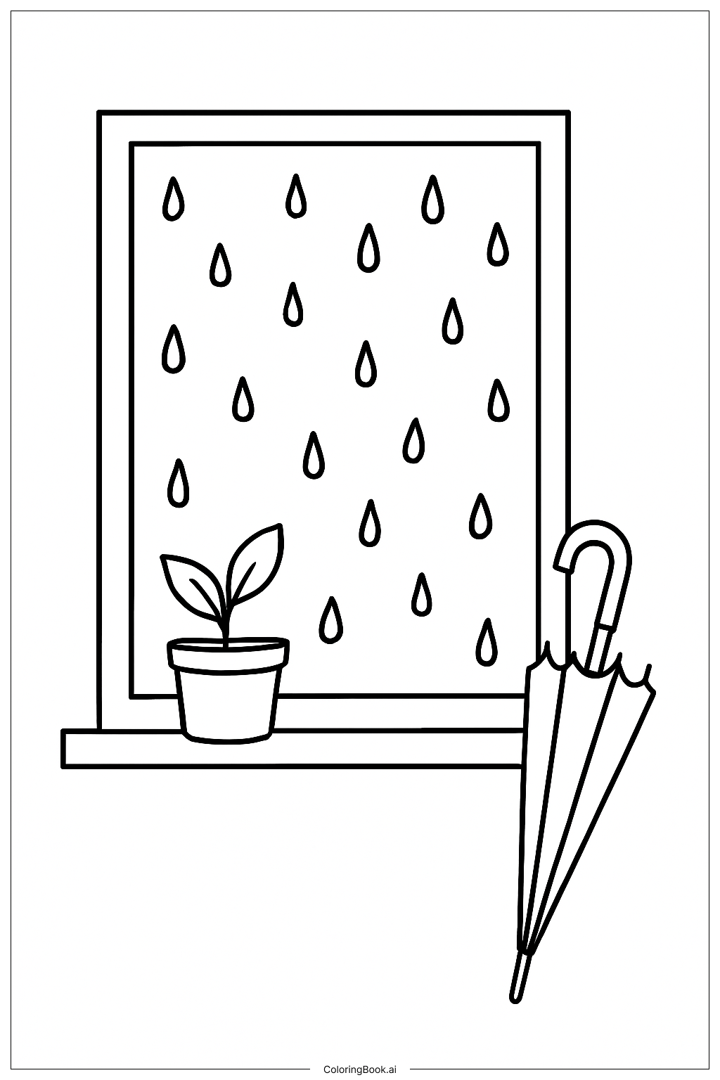 Page de coloriage Fenêtre Pluvieuse Esthétique 