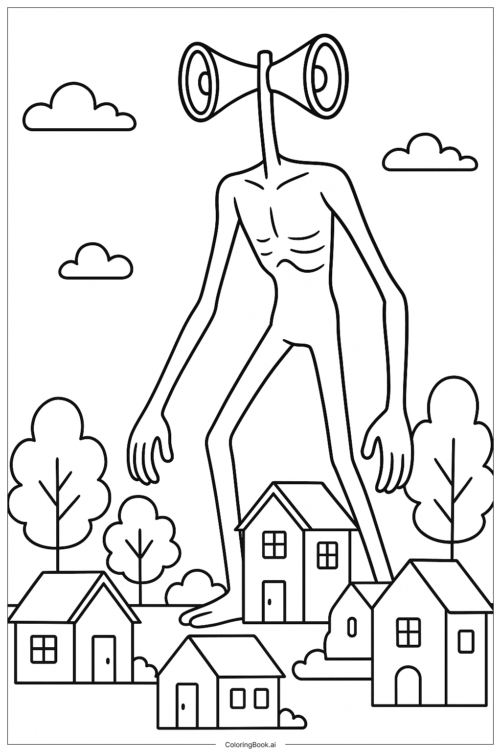  Page de coloriage Siren Head Dominant Sur Une Ville 