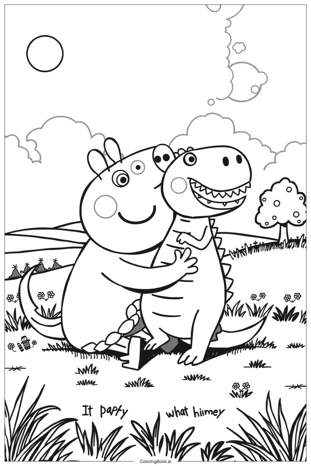  Página para colorear de Peppa Pig con su juguete de dinosaurio 