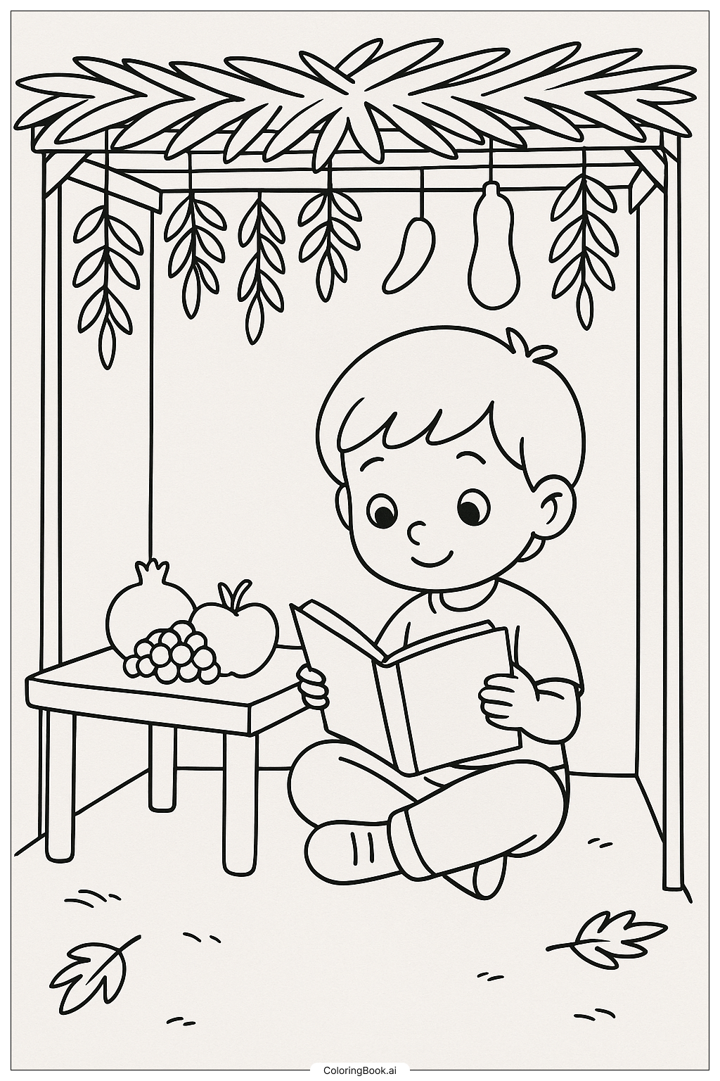  スコットのスコットの小屋で本を読むの塗り絵ページ 
