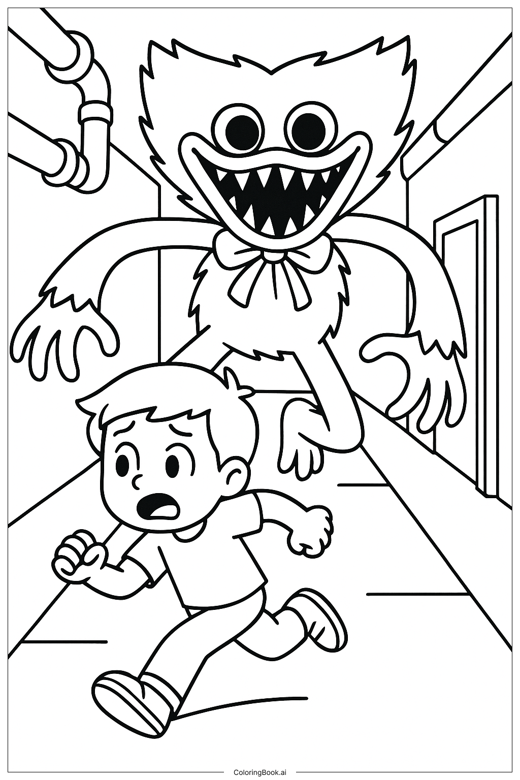  Poppy Playtime Giant Huggy Chasing Player Coloring Page 