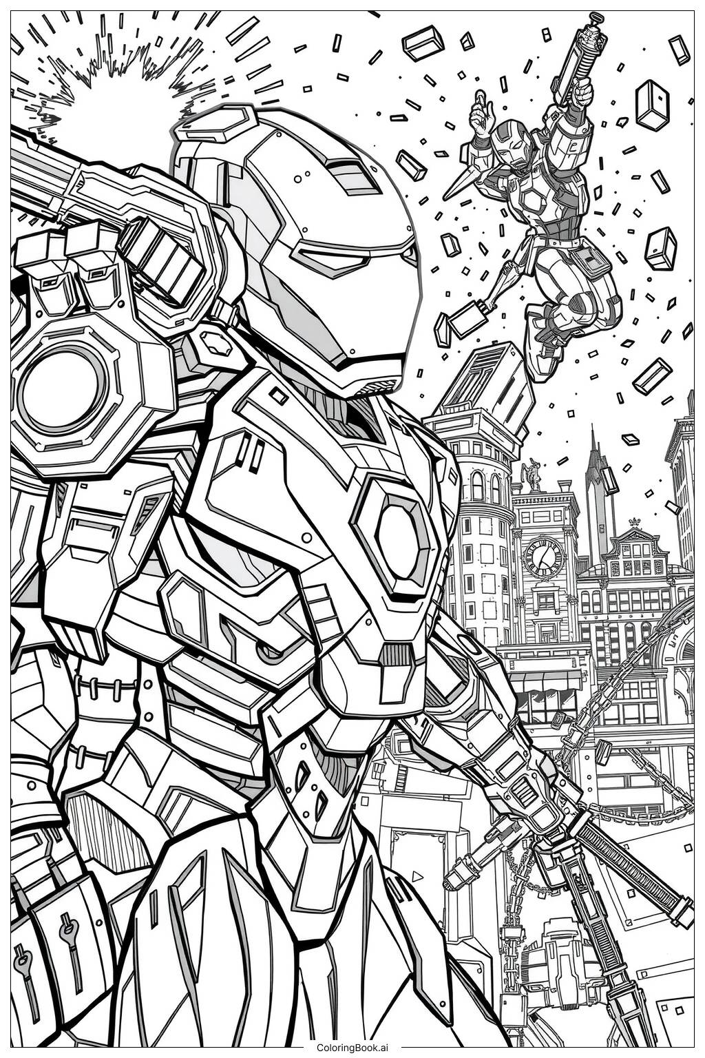  Iron Man Facing a Villain Coloring Page 