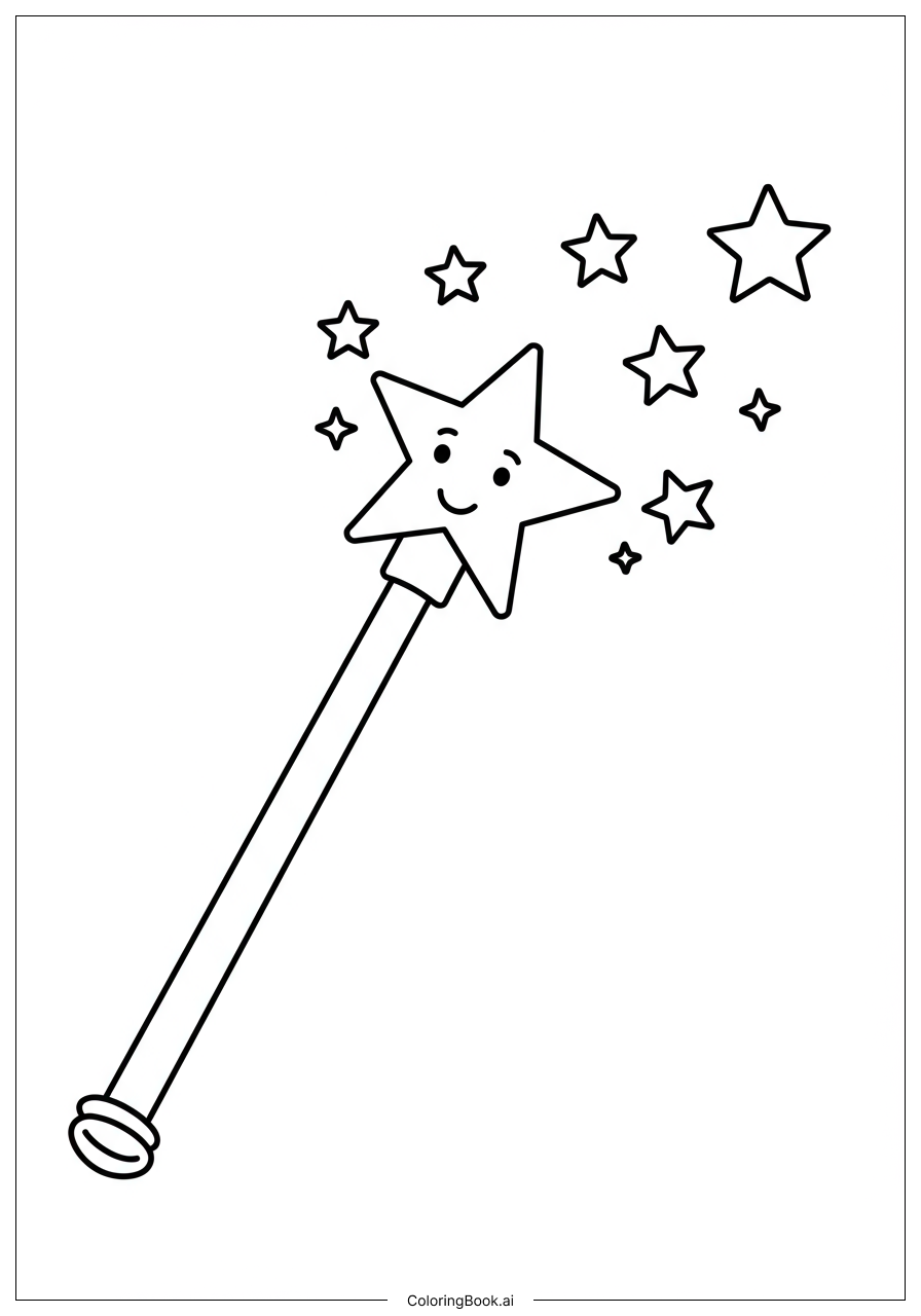  神奇的魔杖与星星填色页 