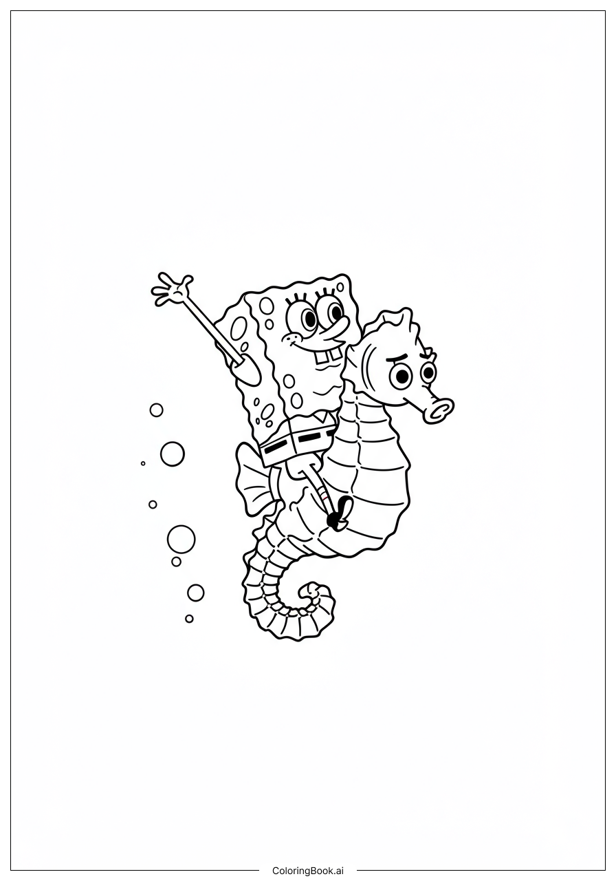  Trang tô màu Spongebob Cưỡi Cá Ngựa 