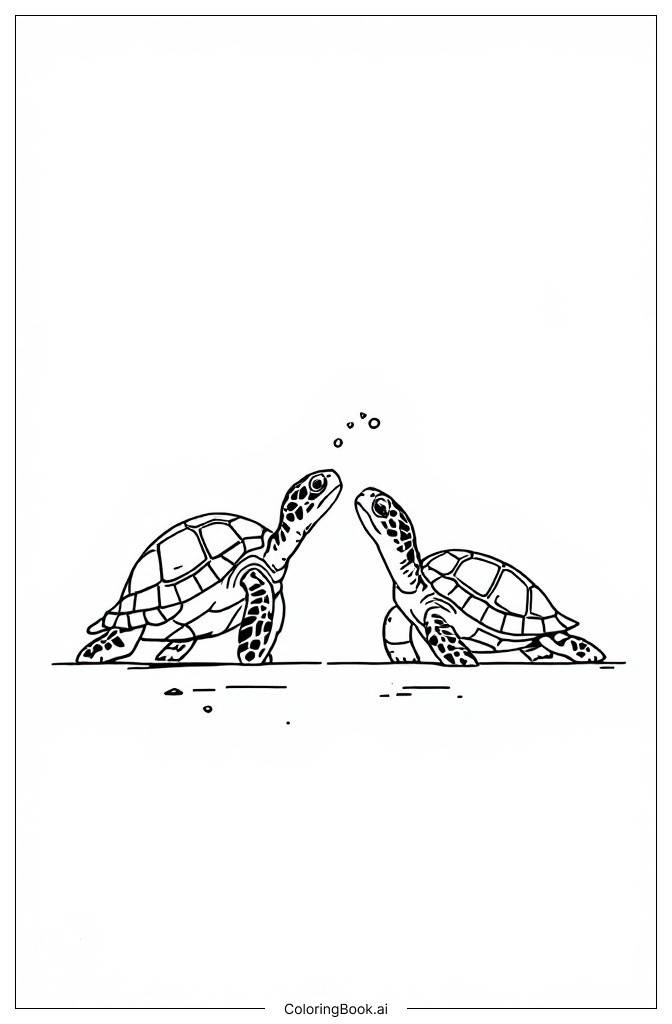  Graceful Adult Turtle Group Coloring Page 