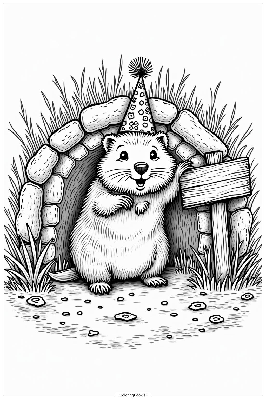  Ground Hog Celebrating Groundhog Day Coloring Page 