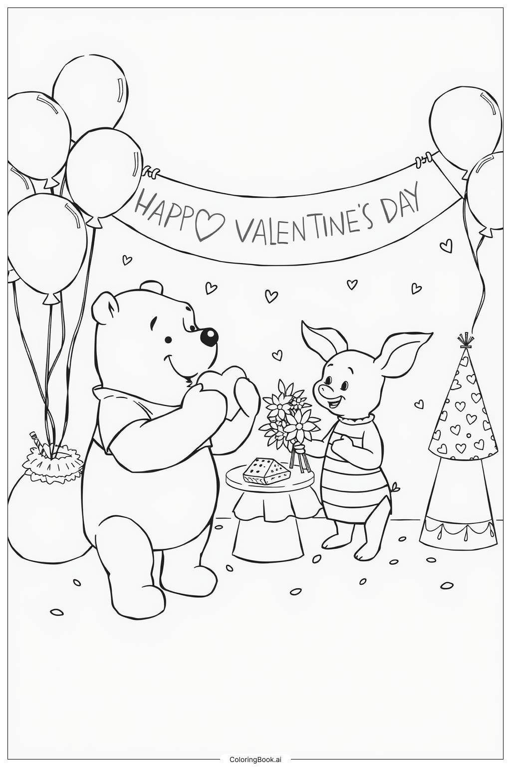  Página para colorir de Winnie The Pooh Fala da Festa de Dia dos Namorados 