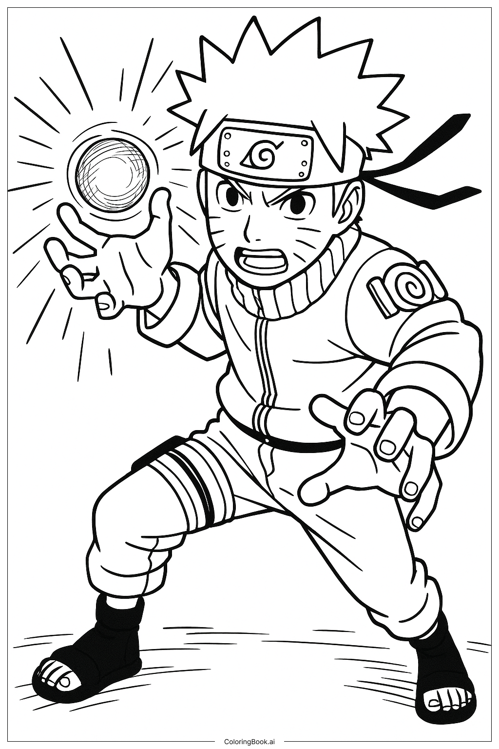  Naruto Performing Rasengan Attack Pose Coloring Page 