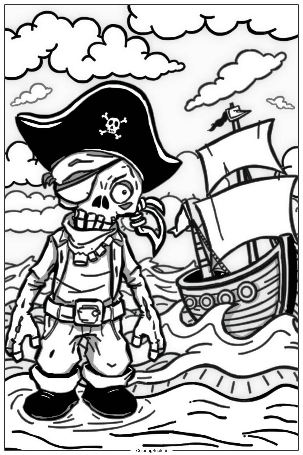  Zombie Pirate Ship Attack Coloring Page 