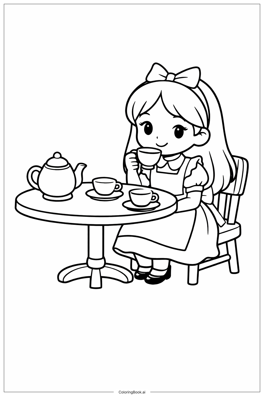  アリス・イン・ワンダーランド ティーテーブルでの塗り絵ページ 