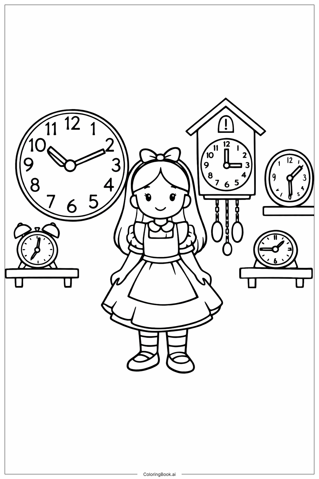  愛麗絲夢遊仙境的時鐘房著色頁 