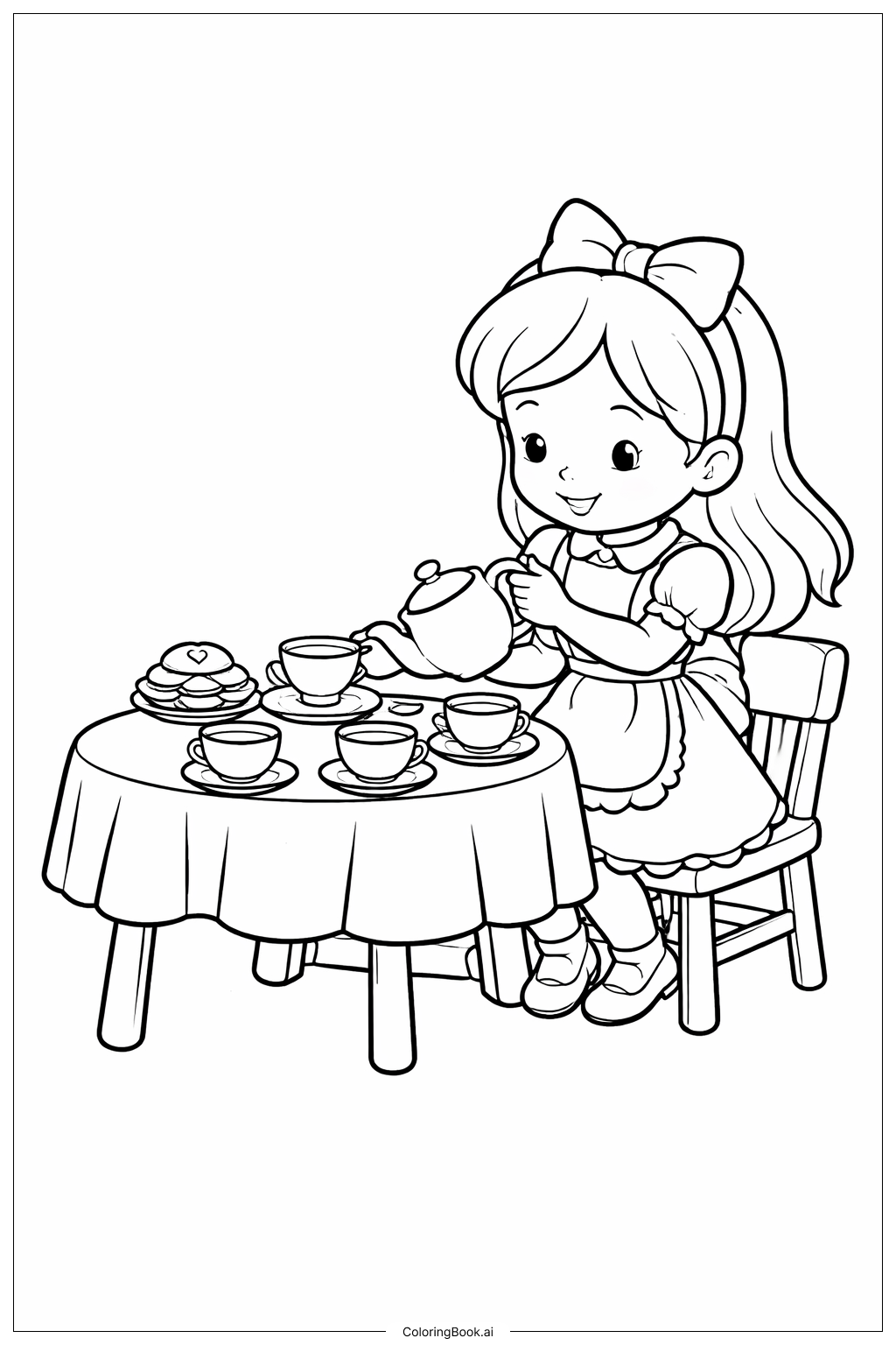  Página para colorear de Escena de la Fiesta de Té de Alicia en el País de las Maravillas 