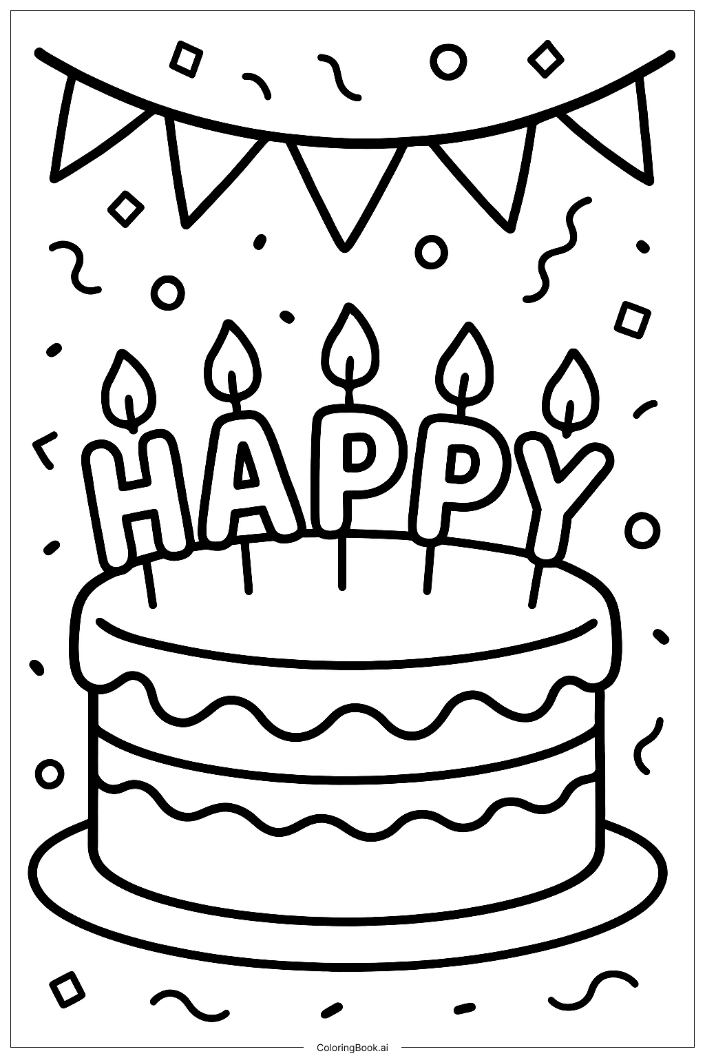  Geburtstagstorte mit Buchstaben des Alphabets Ausmalseite 