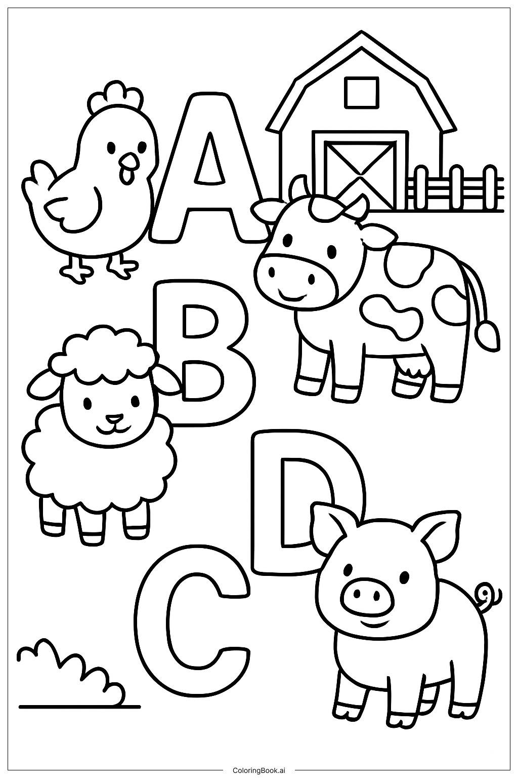  Alphabet Buchstaben Bauernhoftiere Ausmalseite 