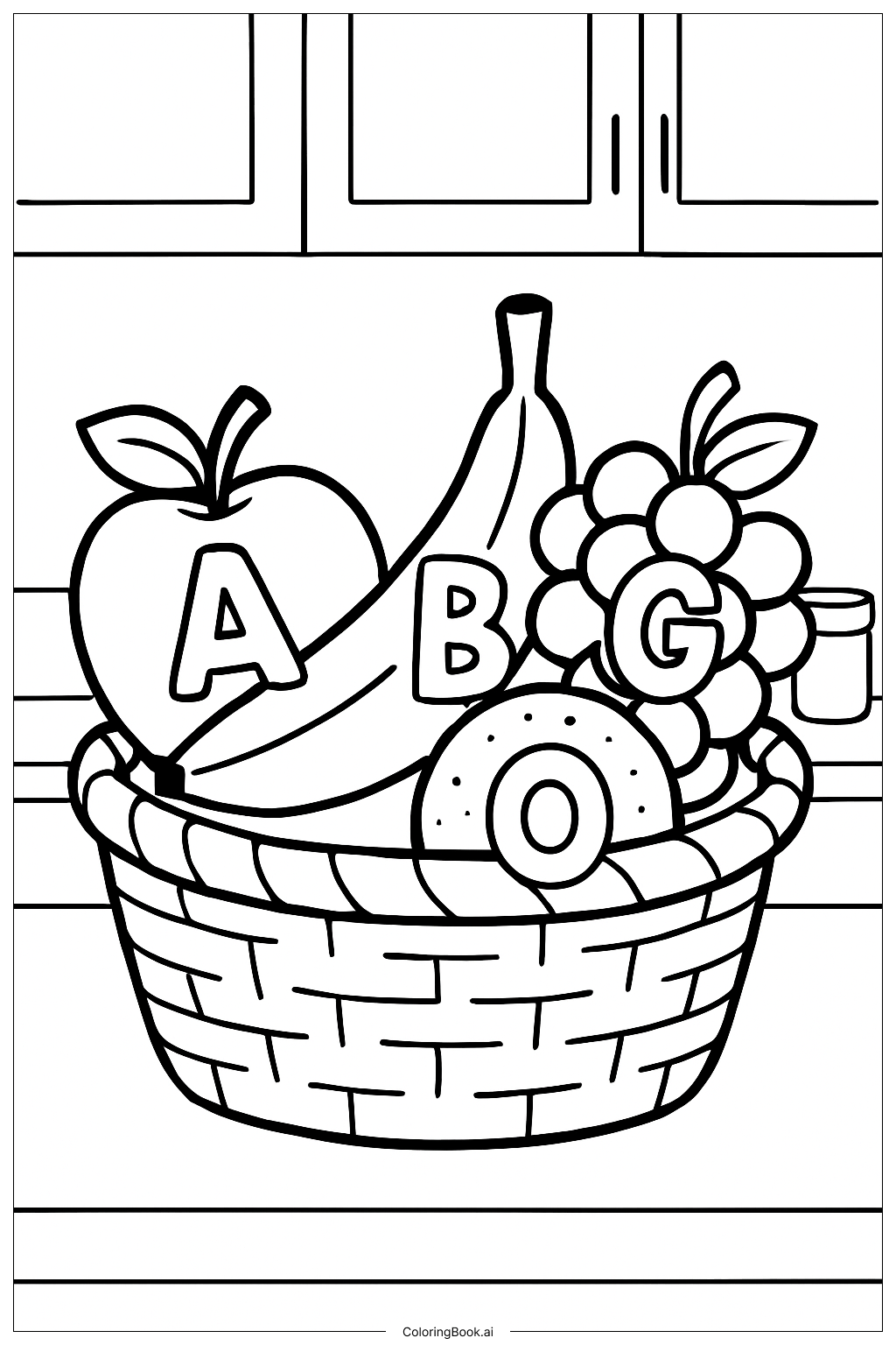  Alphabet-Buchstaben Obstkorb Ausmalseite 