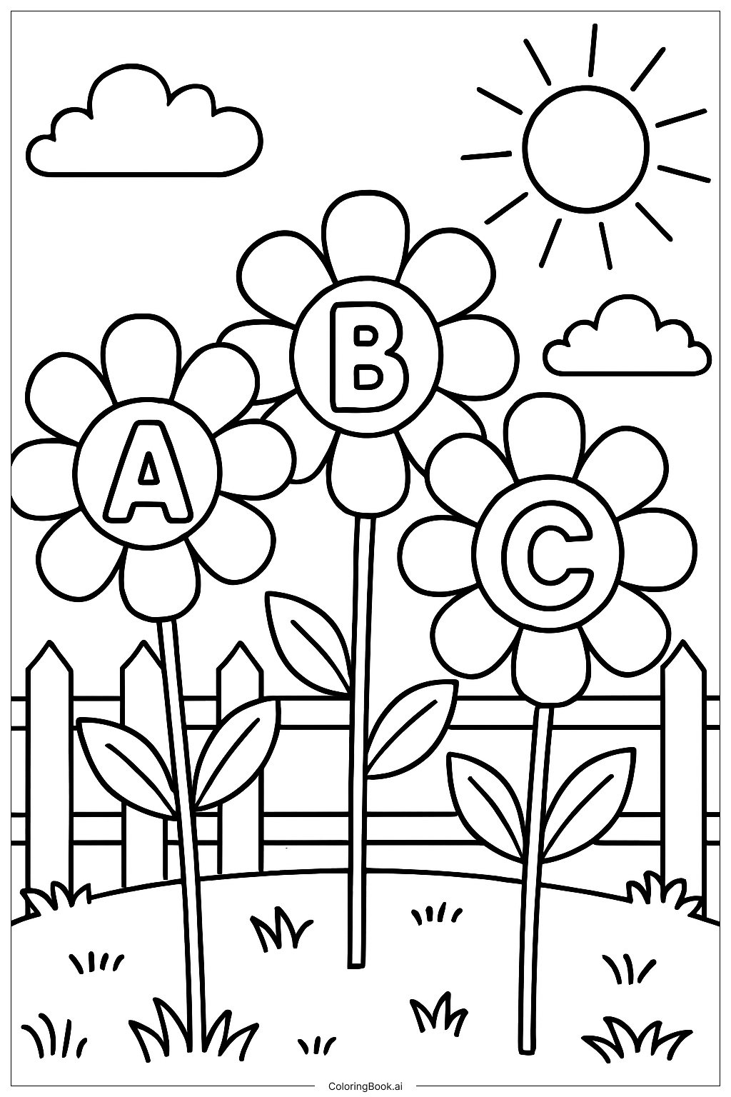  Alphabetbuchstaben Gartenblumen Ausmalseite 
