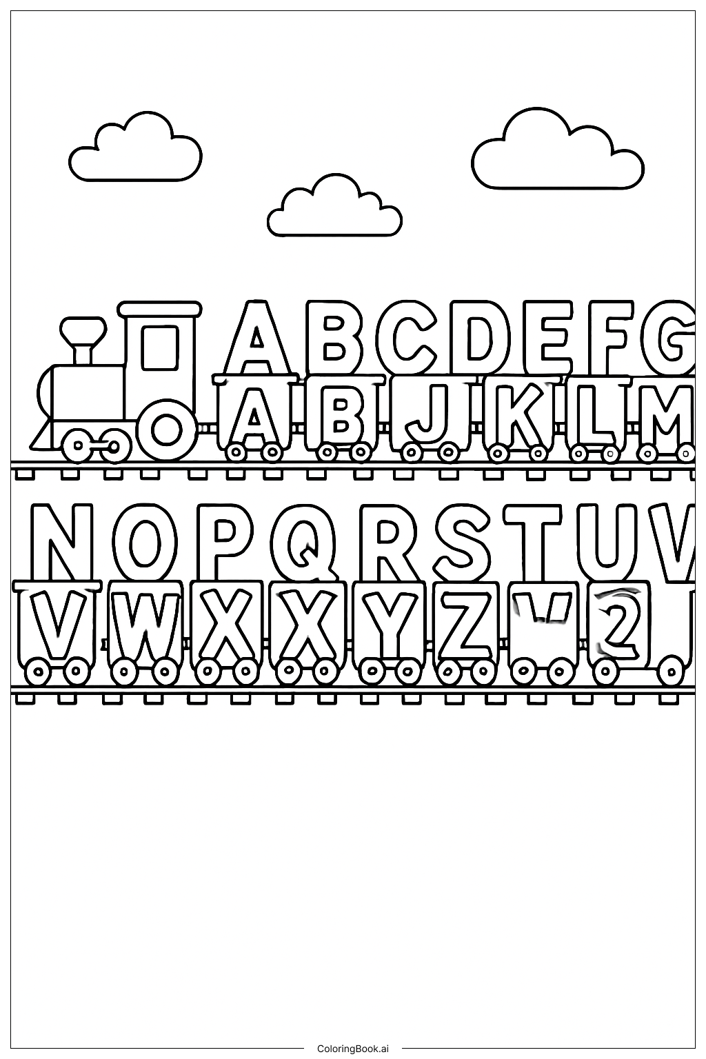  Alphabetbuchstaben im A bis Z Zug Ausmalseite 