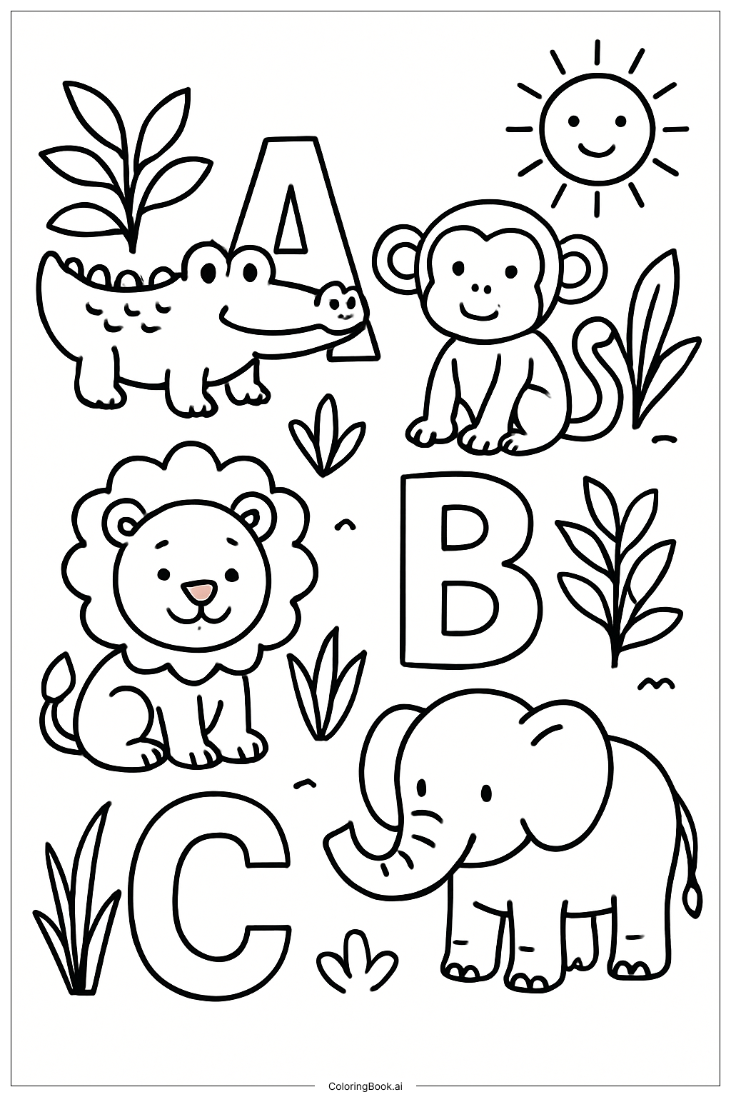  Alphabet Buchstaben Dschungelfreunde Ausmalseite 