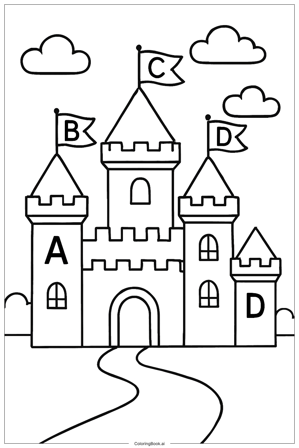  Magisches Schloss mit Alphabetbuchstaben Ausmalseite 