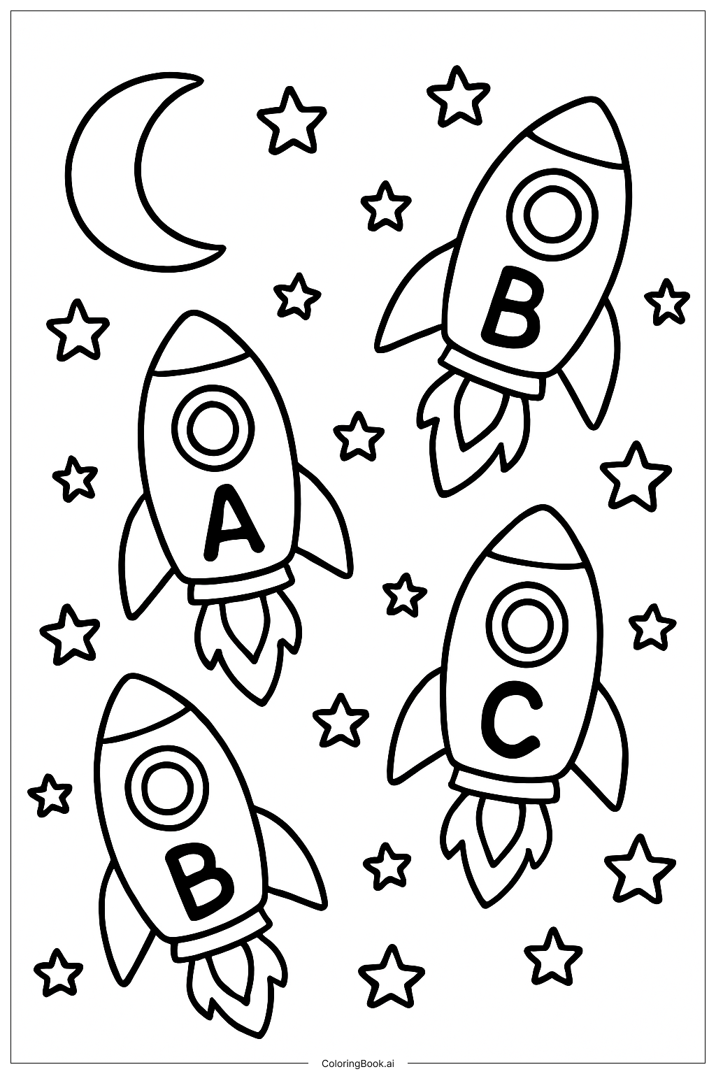  Alphabet Buchstaben Weltraumraketen Ausmalseite 