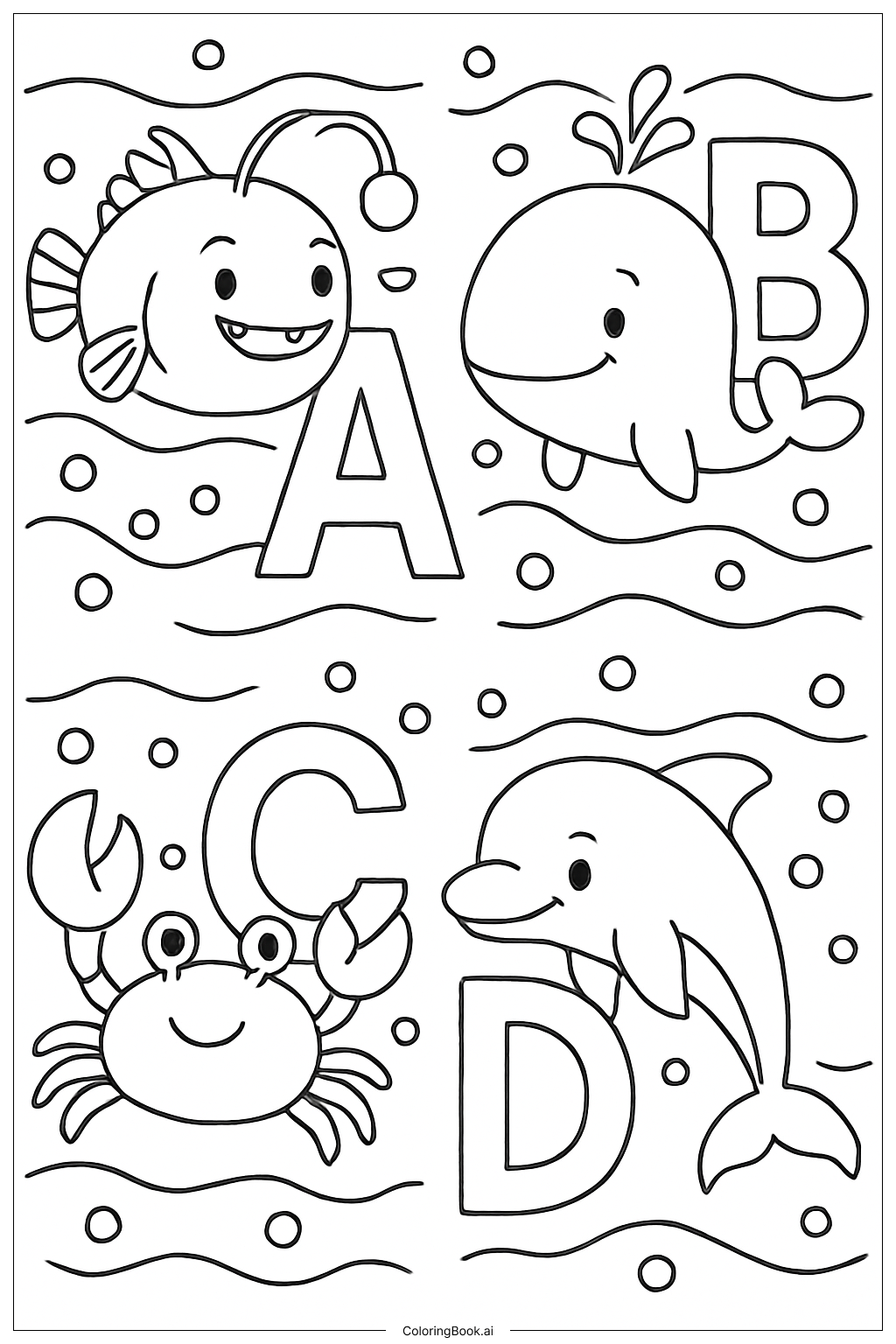  Alphabetbuchstaben Unterwasserszene Ausmalseite 