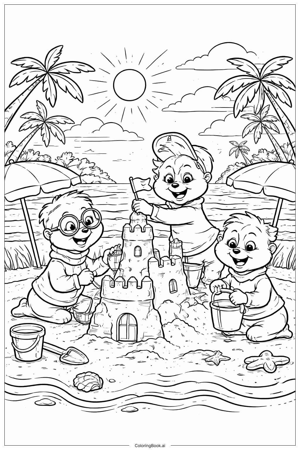  Página para colorir de Alvin E Os Esquilos Aventuras Na Praia 