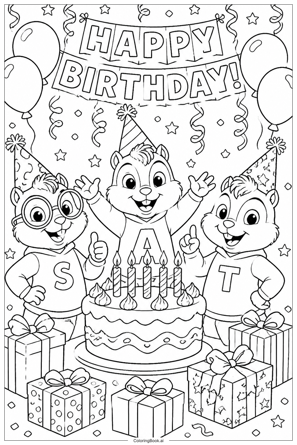 Trang tô màu Bữa Tiệc Sinh Nhật Alvin Và Những Chú Sóc Chipmunks
