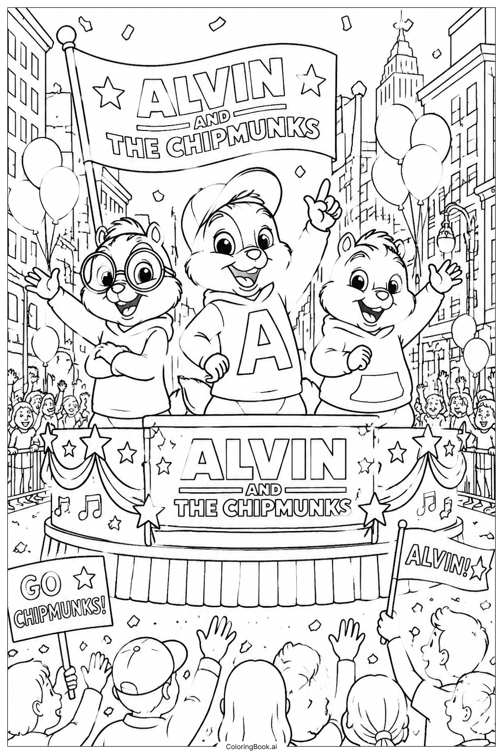 Trang tô màu Diễu hành thành phố Alvin And The Chipmunks