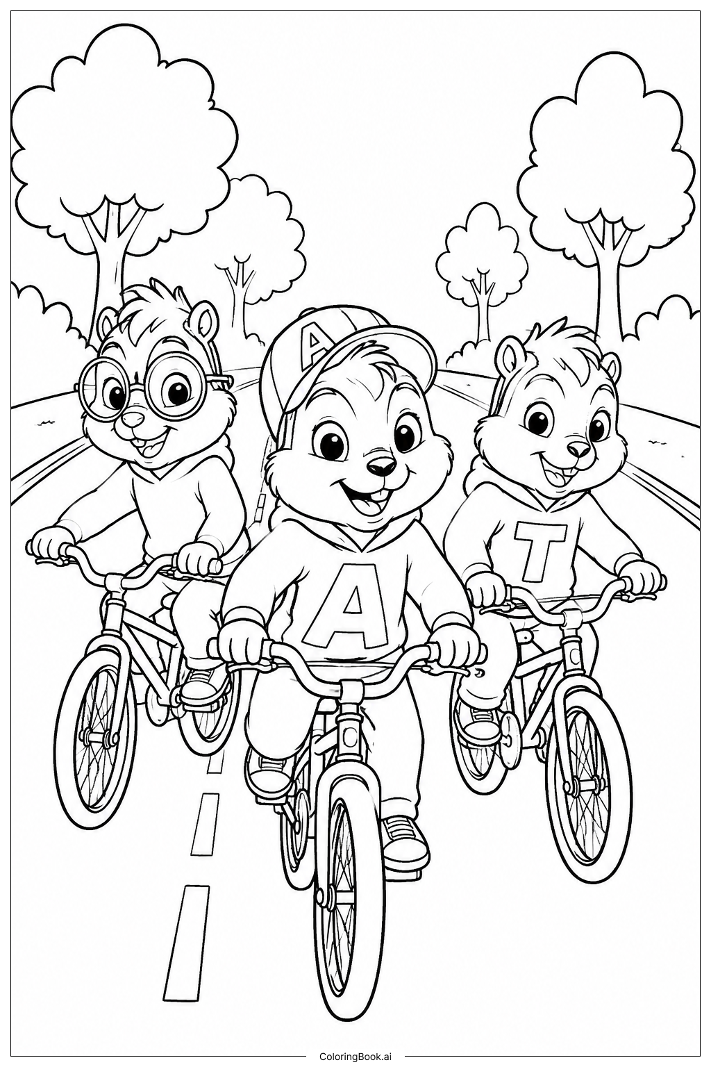Trang tô màu Alvin And The Chipmunks Đạp Xe