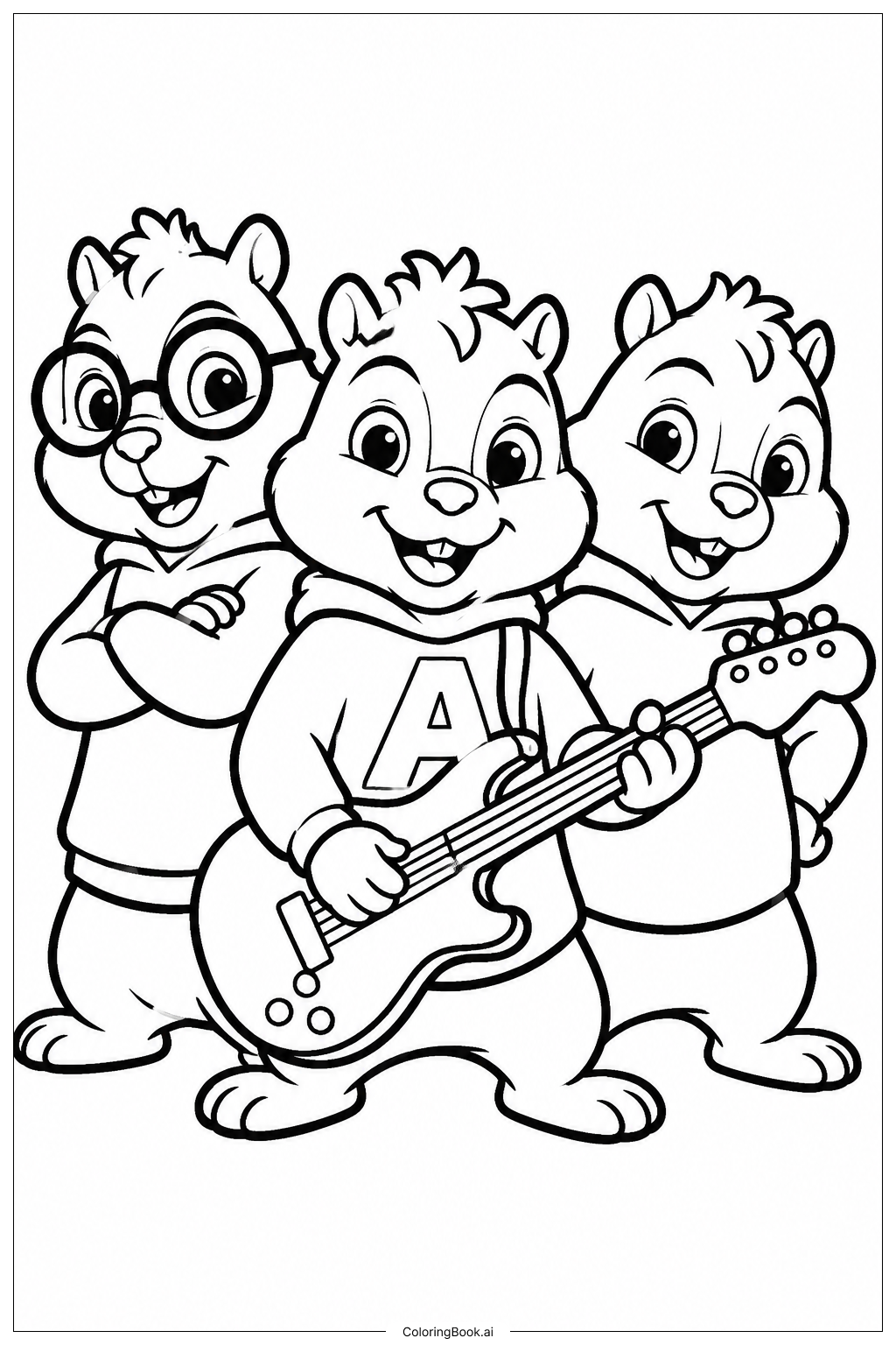 Trang tô màu Alvin và Những Chú Sóc Chuột với Cây Đàn Guitar