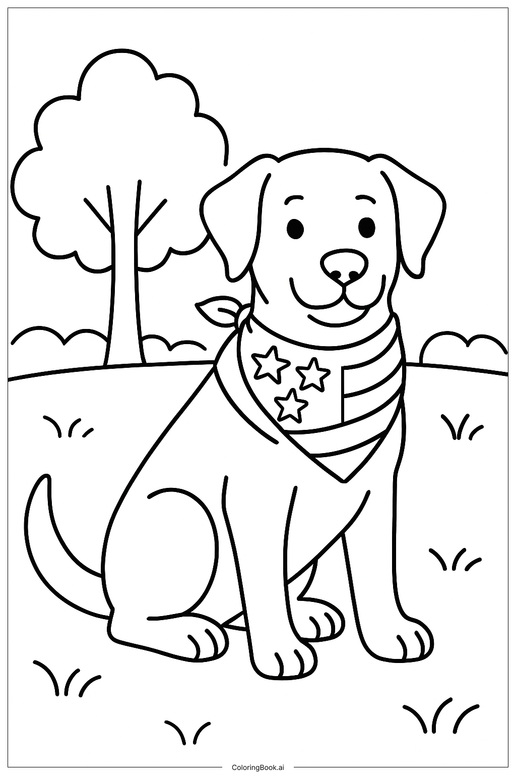 Trang tô màu Khăn choàng cổ chó cờ Mỹ