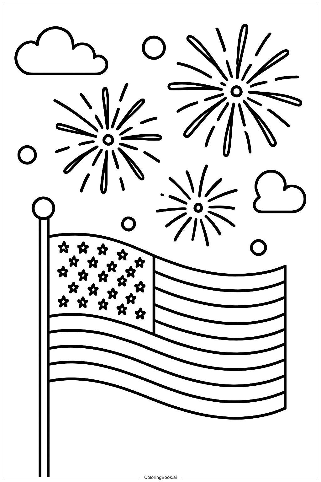 Trang tô màu Cảnh Pháo Hoa Cờ Mỹ